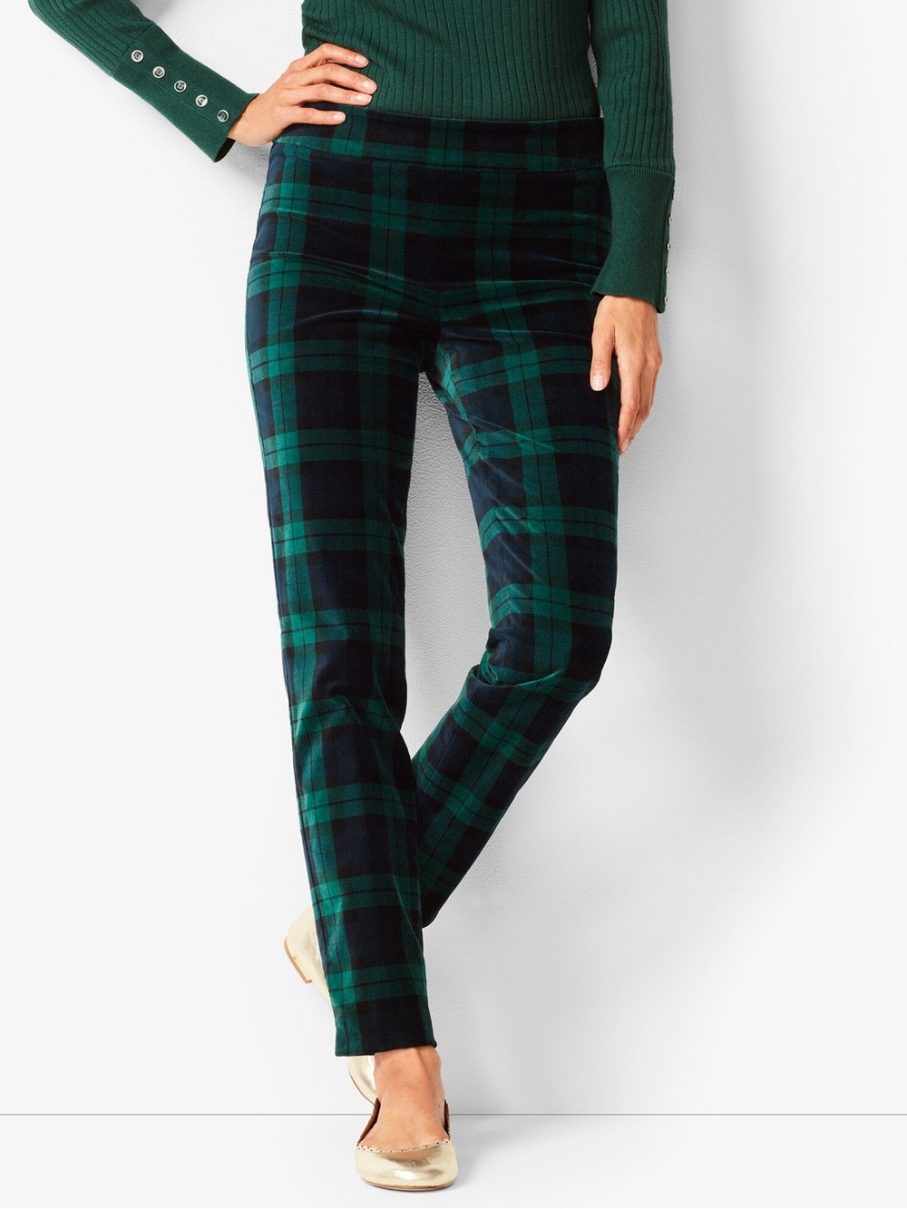 Talbots Women’s size 16 Chatham  Velvet Green Black Watch Plaid Ankle Pants